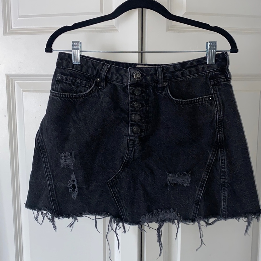 Free People black denim mini-skirt